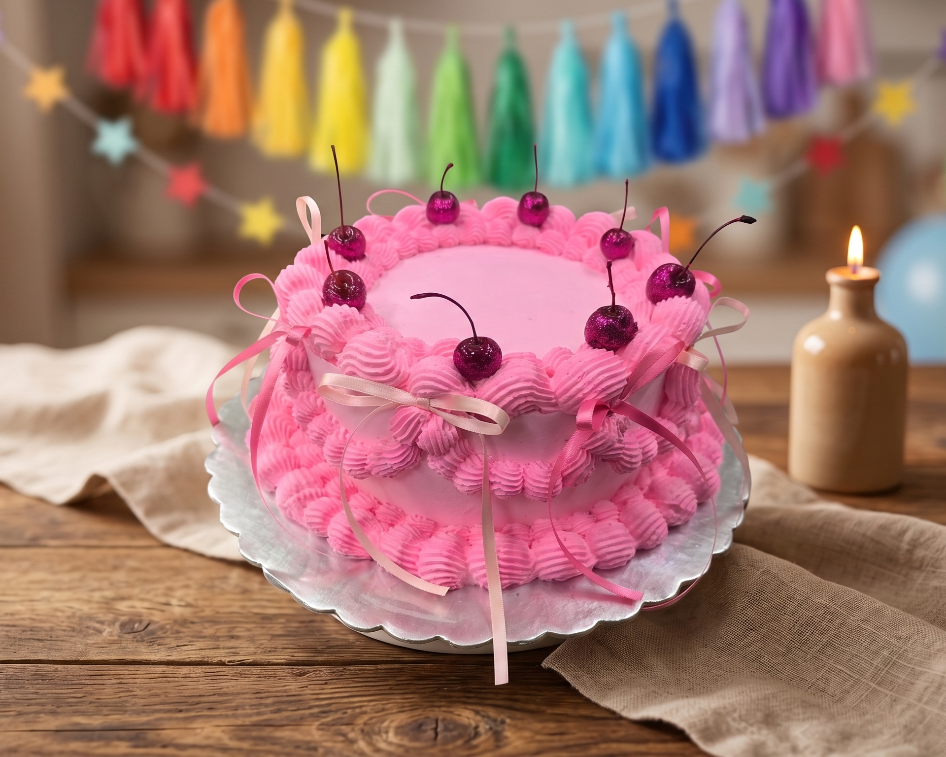 Pastel de Cumpleaños con cerezas
